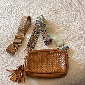 Brown Woven Leather Crossbody Bag
